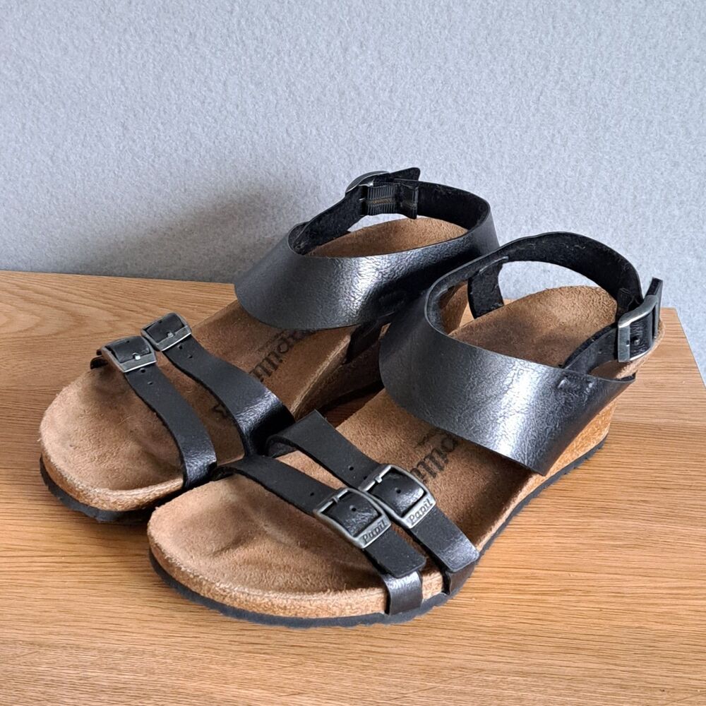 Birkenstock Papillio Ellen Black Wedge Sandals Women’s 6 EU 37 Narrow Cork